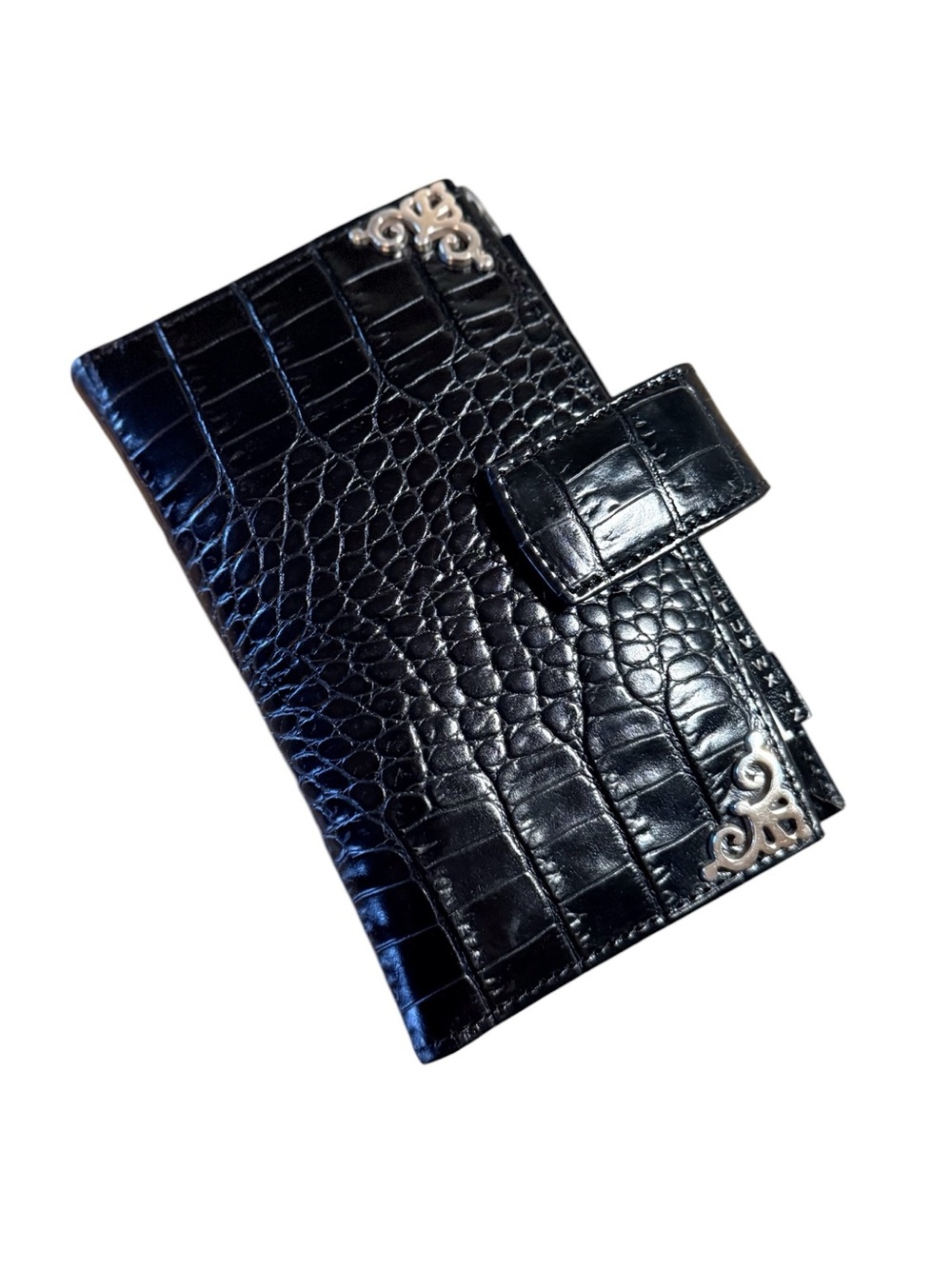 Brighton Black Croc Embossed Leather Address Book Organizer Planner Wallet NEW